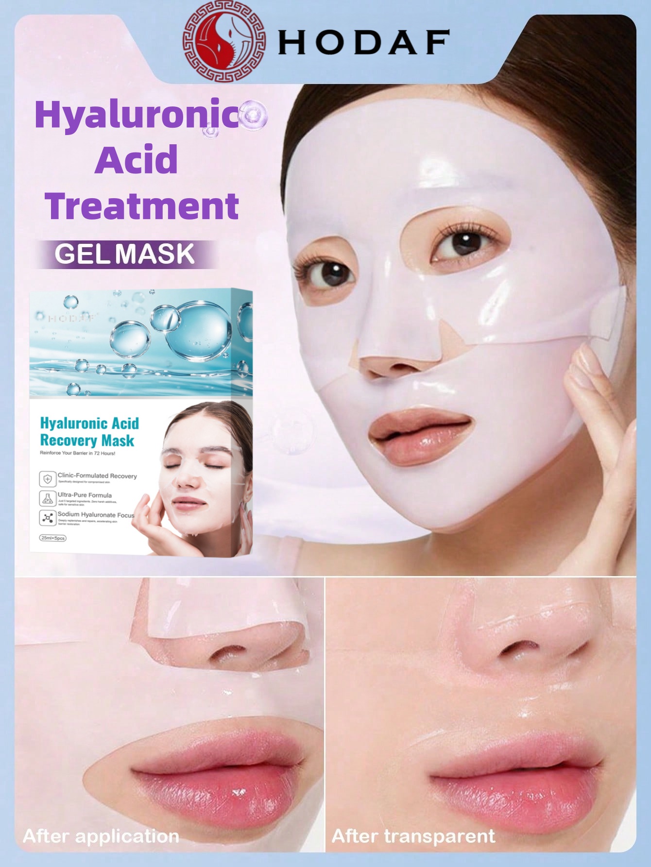 Luxury Skincare Store - HODAF มาส์กหน้าไฮยาลูรอนิค แอซิด 5 ชิ้น สำหรับบำรุงผิวหน้า