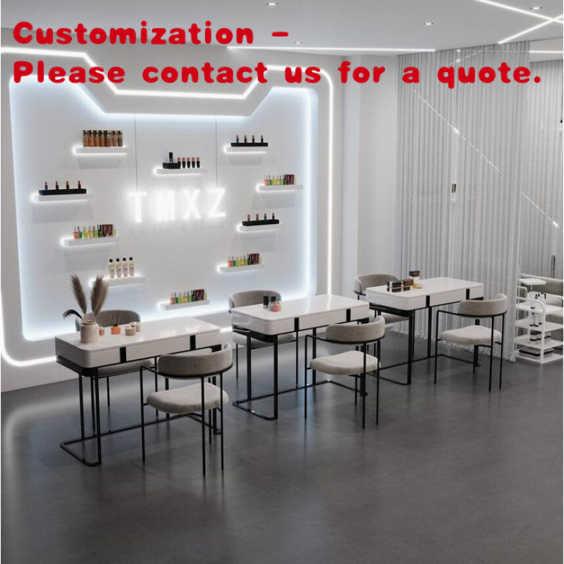 Luxury Skincare Store - เฟอร์นิเจอร์ตกแต่งภายในร้านสปาหรูหราแบบกำหนดเอง ตู้โชว์ร้านขายผลิตภัณฑ์ดูแลผิว ชั้นวางติดผนังสำหรับสถานีทำเล็บ