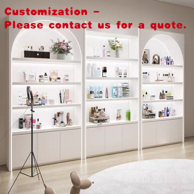 Luxury Skincare Store - ตู้โชว์สินค้าความงามสุดหรู รุ่น custom.2026 สำหรับร้านเสริมสวย ชั้นวางแสดงผลิตภัณฑ์เครื่องสำอาง ทำเล็บ